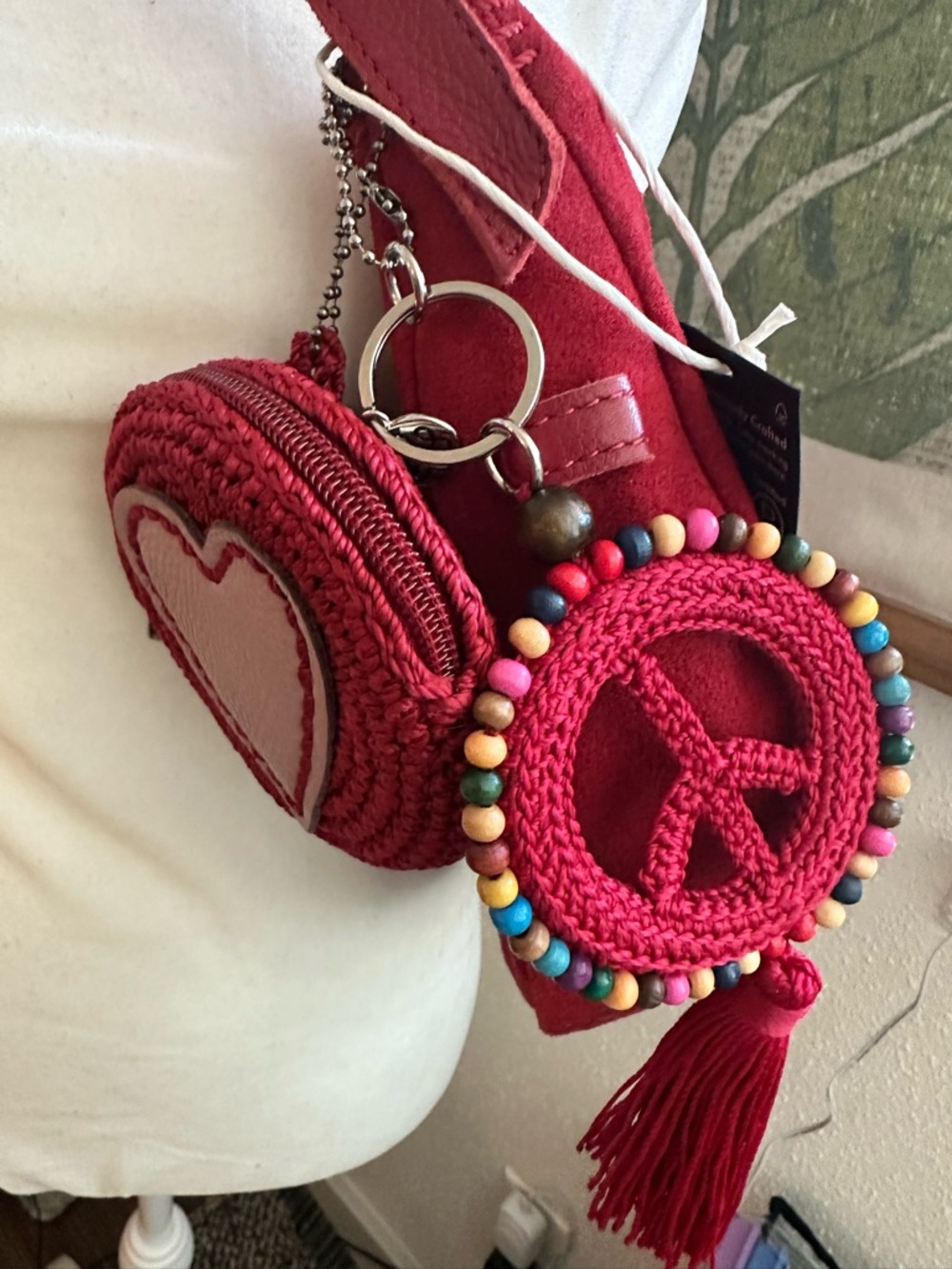 The Sak Tess Sling Bag Red Suede Shoulder Bag with Peace Tassel and Coin Pouch - Picture 5 of 9